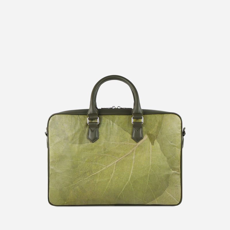 Back Olive Leaf Leather Oxford Briefcase by Thamon