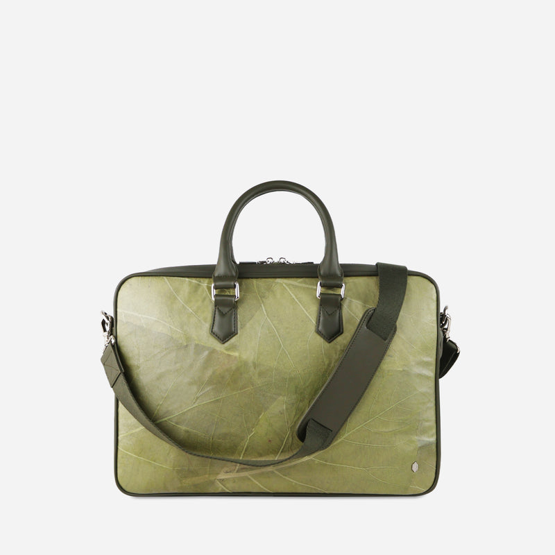 Front Olive Leaf Leather Oxford Briefcase by Thamon