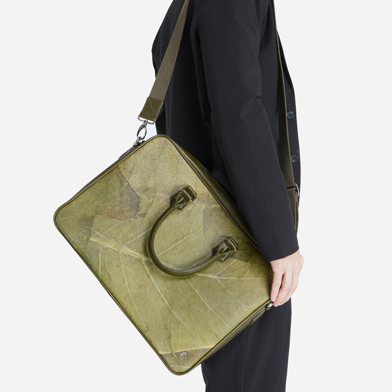 Olive Leaf Leather Oxford Briefcase by Thamon