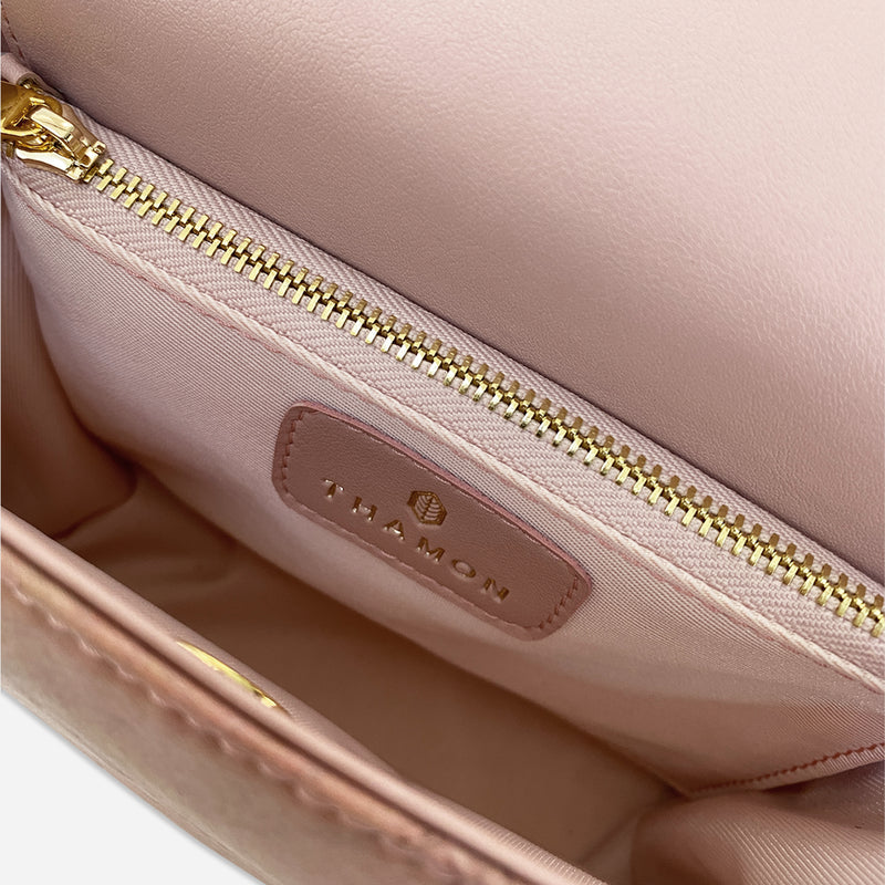 Inner Blossom Pink Pearl Crossbody leather bag by Thamon