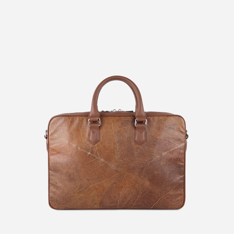 Back Spice Brown Leaf Leather Oxford Briefcase by Thamon