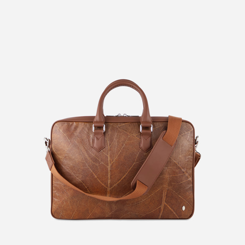 Spice Brown Leaf Leather Oxford Briefcase by Thamon