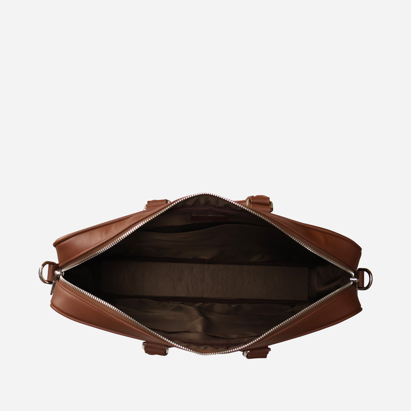 Open Spice Brown Leaf Leather Oxford Briefcase by Thamon