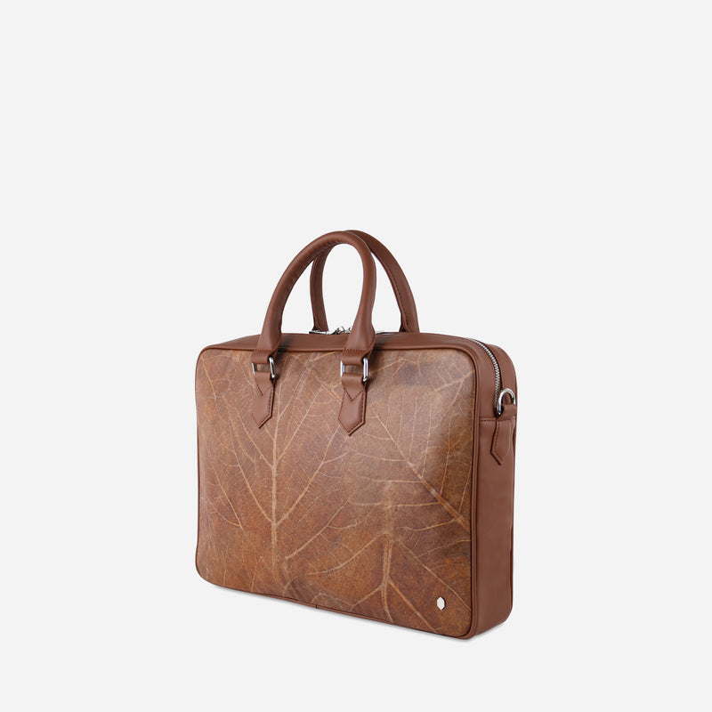 Side Spice Brown Leaf Leather Oxford Briefcase by Thamon