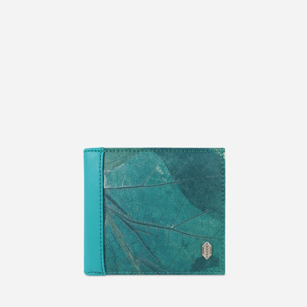 Front Turquoise Leaf Bifold Card Wallet made from Micro Fiber by Thamon