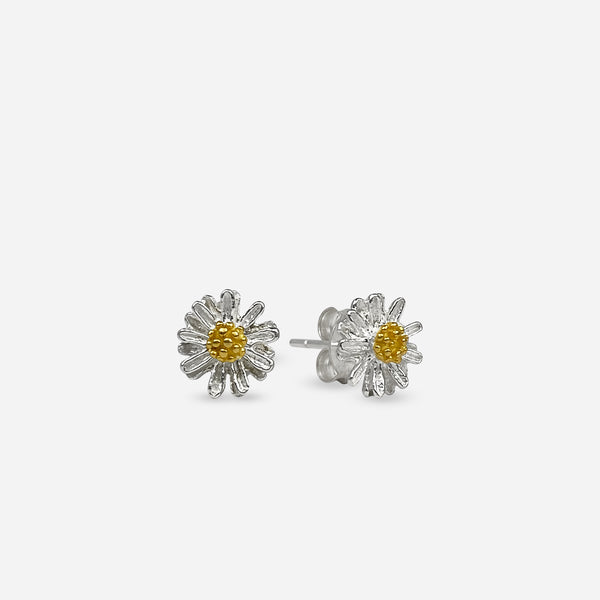 Silver Daisy Flower Stud Earrings
