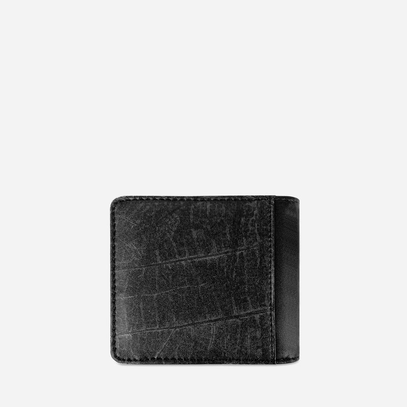 Back view of the Black Vegan Leather Men's Coin Wallet by Thamon with a sleek microfiber and leaf leather finish