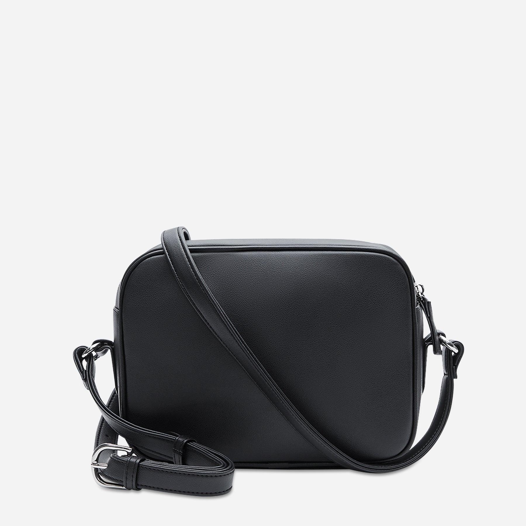 Back Black Leaf pattern Isabelle Crossbody Bag by Thamon